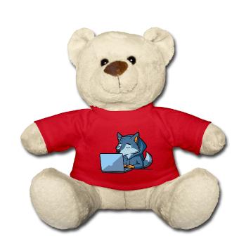 Niedlicher Hacker Wolf schläft im Hoodie vorm PC - Teddy - Rot - Vorne