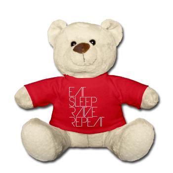 Eat Sleep Rave Repeat Essen Schlafen Raven Spruch - Teddy - Rot - Vorne