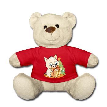 Cute wild boar with gift for Christmas - Teddy Bear - red - Front