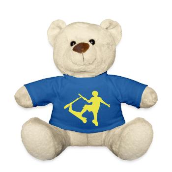 Stunt Scooter rider tricking YELLOW - Teddy Bear - royal blue - Front