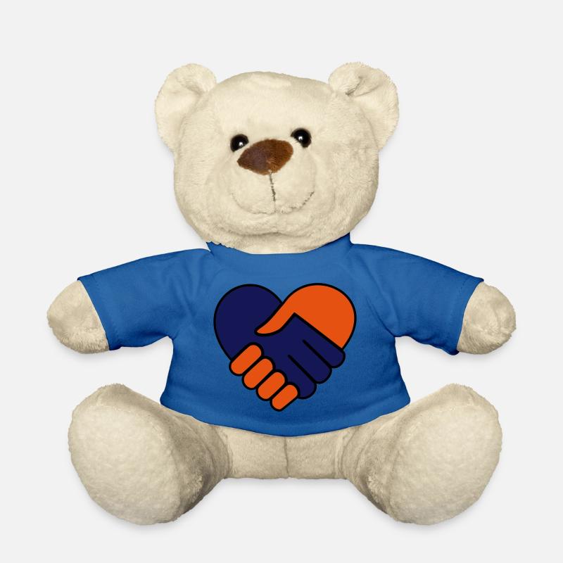 Main dans la main coeur orange / rouge bleu - Nounours - bleu roi