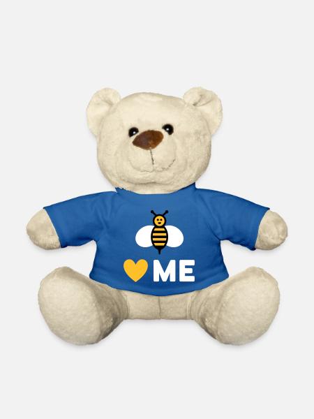Bees love me (Bee, Heart) - Teddy Bear - royal blue