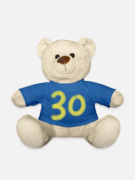Gelbe Pinselzahl 30 auf Schwarz - Teddy - Königsblau