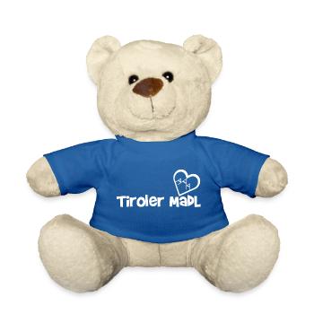 Tyrolean dialect baby kid girl heart design - Teddy Bear - royal blue - Front