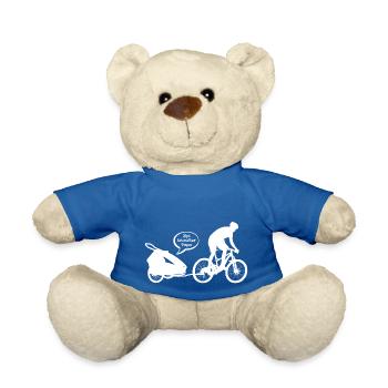 VTT Papa avec remorque de vélo Fête des Pères - Nounours - bleu roi - Devant