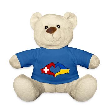 Switzerland Ukraine Flag Hands Heart Shape - Teddy Bear - royal blue - Front