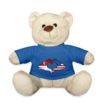 Singapore USA Flag Hands Heart Shape Used - Teddy Bear - royal blue - Front
