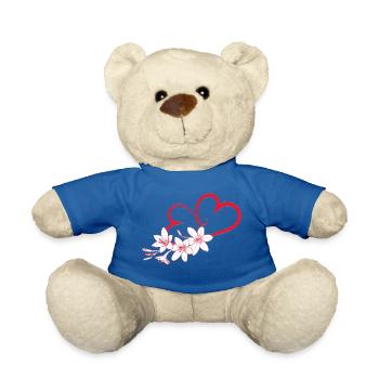 fleur de coeur, coeur, fleur, - Nounours - bleu roi - Devant