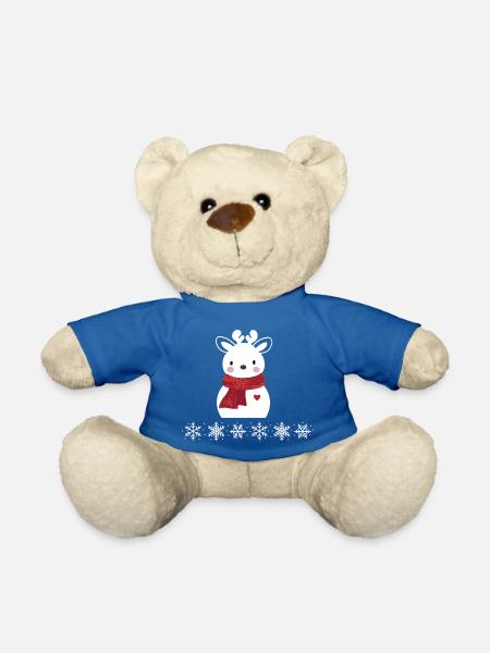 Weihnachtshirsch und Schneeflocken - Teddy - Königsblau