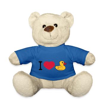 love i love heart squeaky duck rubber duck bath duck - Teddy Bear - royal blue - Front