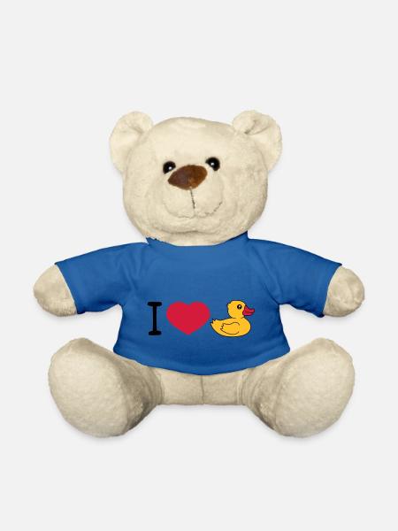 love i love heart squeaky duck rubber duck bath duck - Teddy Bear - royal blue