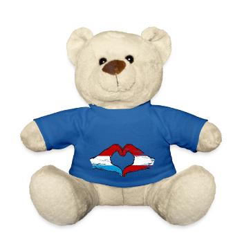 Luxembourg Austria Flag Hands Heart Shape Used - Teddy Bear - royal blue - Front