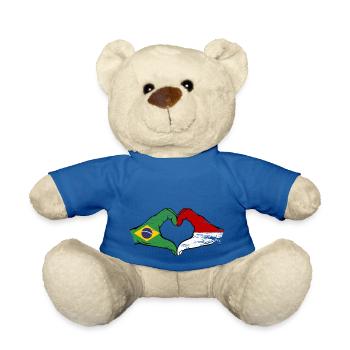 Brazil Monaco Flag Hand Shape Heart Shape Used - Teddy Bear - royal blue - Front