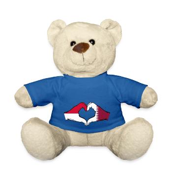 Drapeau Monaco Qatar main forme coeur - Nounours - bleu roi - Devant