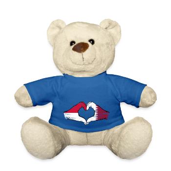Drapeau Monaco Qatar main coeur Utilisé - Nounours - bleu roi - Devant