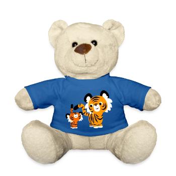 Cute Cartoon Small and Big Tigers by Cheerful - Teddy Bear - royal blue - Front