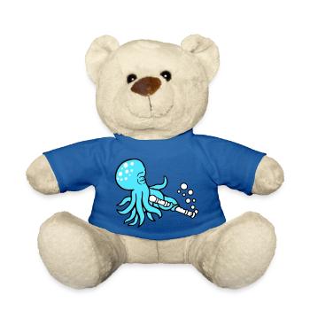 Octopus Flute Music Playing Bubbles Underwater - Teddy Bear - royal blue - Front