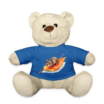 Mouse on Autumn Leaf Watercolor Motif - Teddy Bear - royal blue - Front