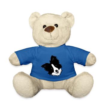 Dog, collie, black white, cute, cartoon - Teddy Bear - royal blue - Front