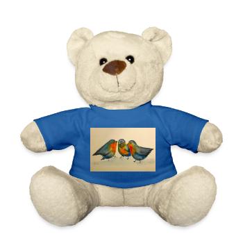 Three Robins Watercolor - Teddy Bear - royal blue - Front