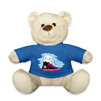 Lustiges weißes Kätzchen, das aus einem Turnschuh schaut - Teddy - Königsblau - Vorne
