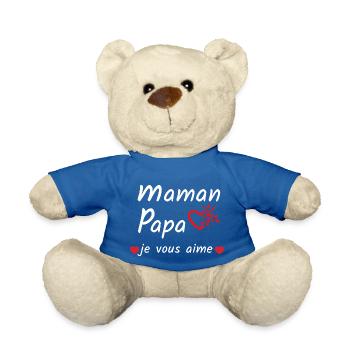 Maman Papa je vous aime blanc - Nounours - bleu roi - Devant