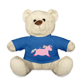 Rosa galoppierendes Einhorn mit Vogel - Teddy - Königsblau - Vorne