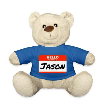 Hello My Name Is Jason Rotes Etikett mit Vorname - Teddy - Königsblau - Vorne