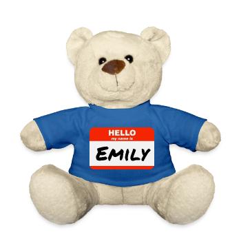 Hello My Name Is Emily Label Name Tag - Teddy Bear - royal blue - Front