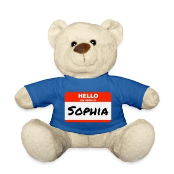 Bonjour, je m’appelle Sophia Étiquette Étiquette Étiquette - Nounours - bleu roi - Devant