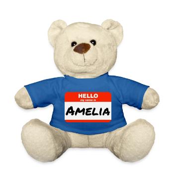 Hello My Name Is Amelia Etikett Namensschild - Teddy - Königsblau - Vorne