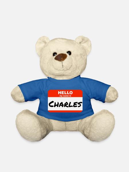 Bonjour, je m’appelle Charles Étiquette Étiquette Étiquette - Nounours - bleu roi