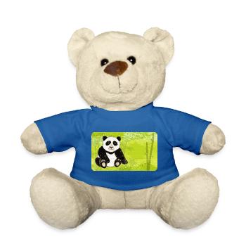 Sitting panda bear in green bamboo forest - Teddy Bear - royal blue - Front