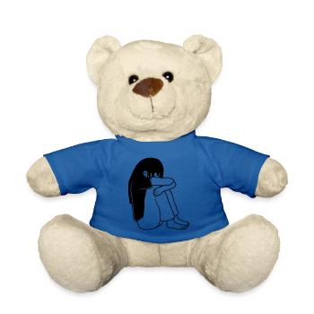 Mädchen Traurig Sitzend - Teddy - Königsblau - Vorne
