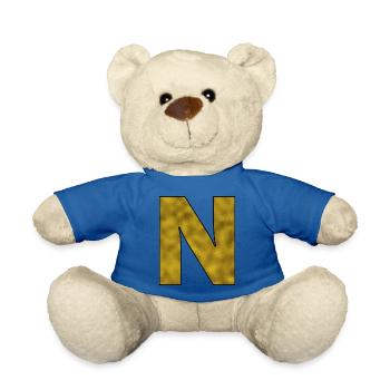 Letter N Gold - Teddy Bear - royal blue - Front
