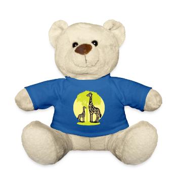 Giraffe Family Safari Nature Retro Cartoon Art - Teddy Bear - royal blue - Front