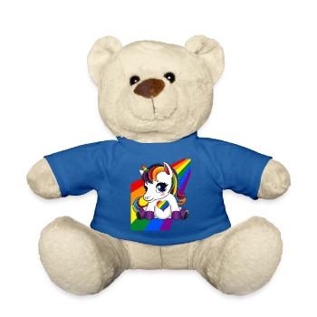 Licorne avec coeur de couleur LGBTQ - Fierté LGBTQ - Nounours - bleu roi - Devant
