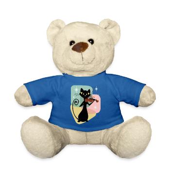 Retro Geigenspieler Black Mid Century Cat - Teddy - Königsblau - Vorne