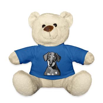 Dackel Design Grafik Motiv in Graustufen - Teddy - Königsblau - Vorne