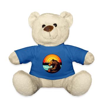 Bear eats honey at sunset - Teddy Bear - royal blue - Front