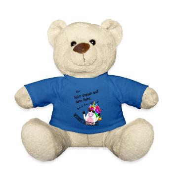 Einhorn meldet sich (schwarze Schrift) - Teddy - Königsblau - Vorne