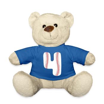 4e anniversaire Boy Baseball - Nounours - bleu roi - Devant