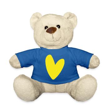 Gelbes Herz auf Schwarz Minimalismus leuchtend - Teddy - Königsblau - Vorne