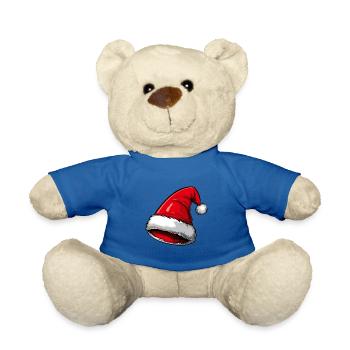 Chapeau de Père Noël Noël - Nounours - bleu roi - Devant