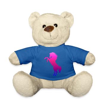 rising horse pink - horses gift - Teddy Bear - royal blue - Front