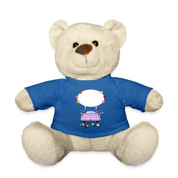 Voiture de mariage avec bulle de dialogue en rose - Nounours - bleu roi - Devant