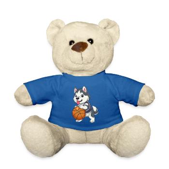 Husky Plays Basketball, Sporty Dog Design - Teddy Bear - royal blue - Front