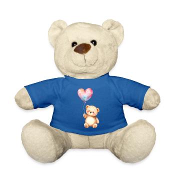 Teddy aquarelle avec ballon coeur - Nounours - bleu roi - Devant