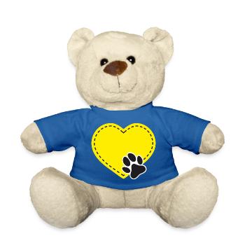 Cœur jaune personnalisable avec patte de chien - Nounours - bleu roi - Devant