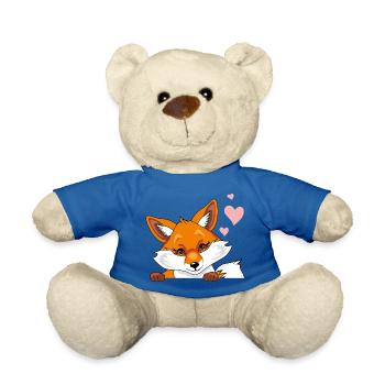 Peeking cute shy fox with hearts - Teddy Bear - royal blue - Front